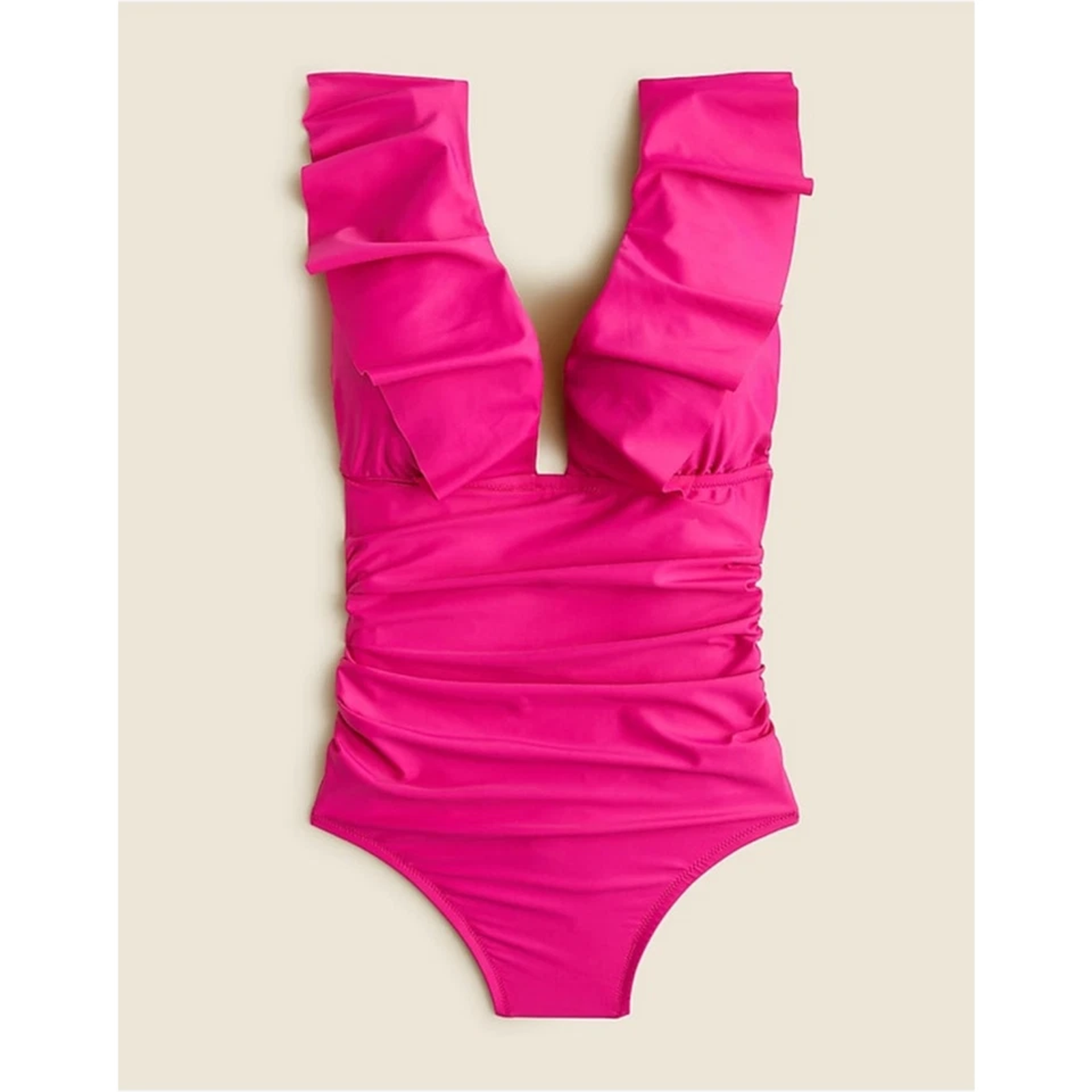 J.Crew Womens Ruched Ruffle One Piece Swimsuit Beach Fuchsia Pink Size 8 Nwt